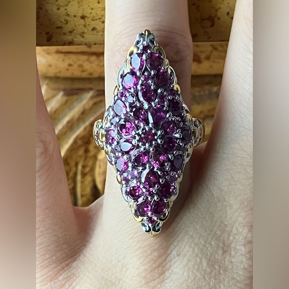 Natural Ember Garnet Sterling Silver Cocktail Ring Size 6